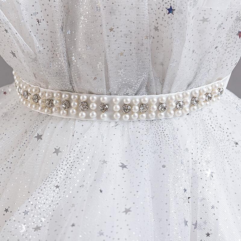 Kids Girls' Flower Girl Dress Party Dress Sequin Sleeveless Wedding Party Special Occasion Sequins Mesh Adorable Sweet Cotton Polyester Asymmetrical Party Dress Summer Spring Fall 4-13 Years White 2025 - $30.99 –P4