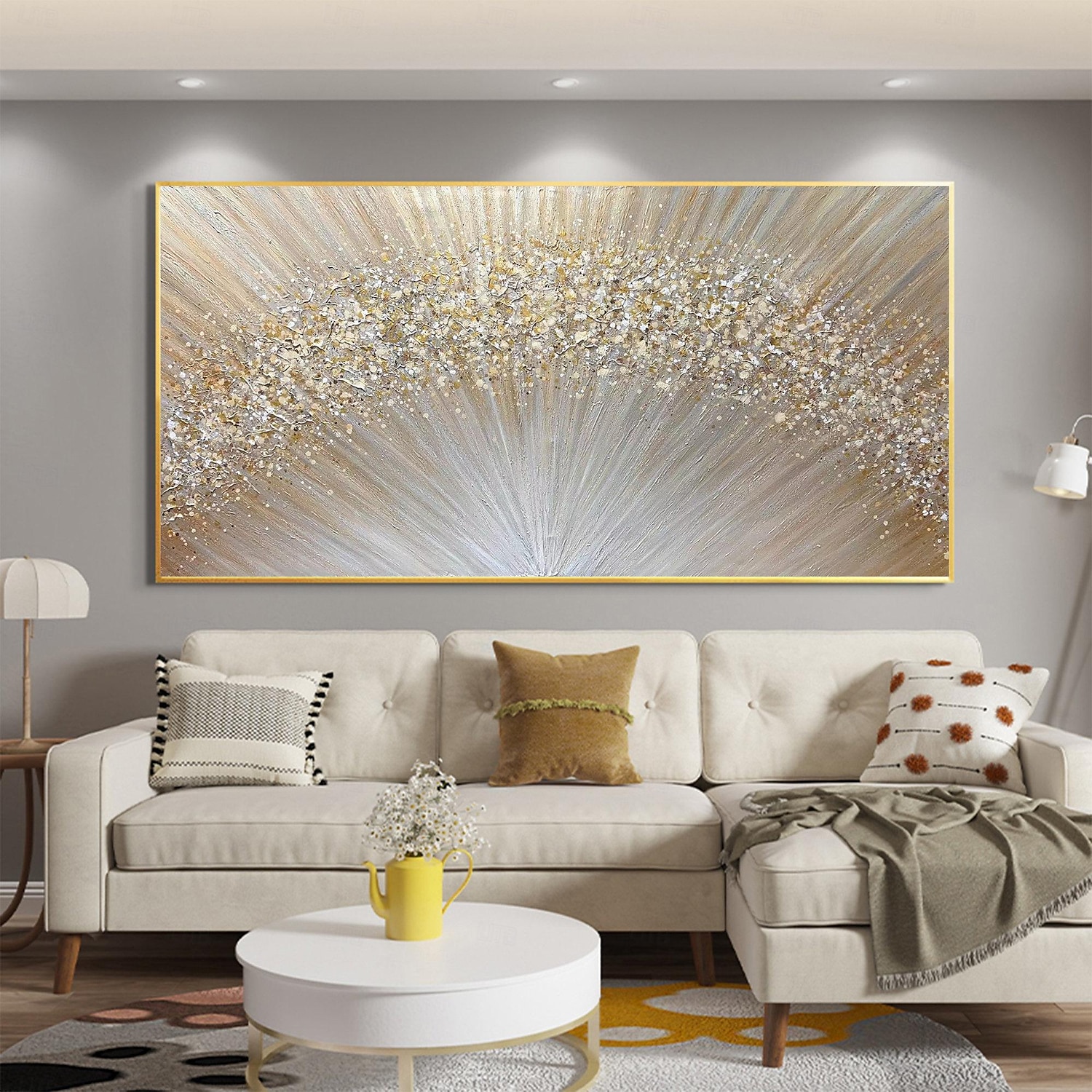 Large hand painted Abstract Gold Texture Oil Painting on Canvas hand painted Minimalist Yellow Ripple Acrylic Painting Modern artwork painting for Living Room Wall Art Decor 2025 - $77.99 –P4
