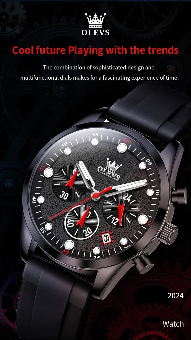2024 Nieuwe Olevs Merk Heren Horloges Chronograaf Kalender 24-Uur Aanduiding Quartz Horloge Drie Ogen Zes Handen Waterdichte Sport Heren Polshorloge 2026 - $35.99 –P3