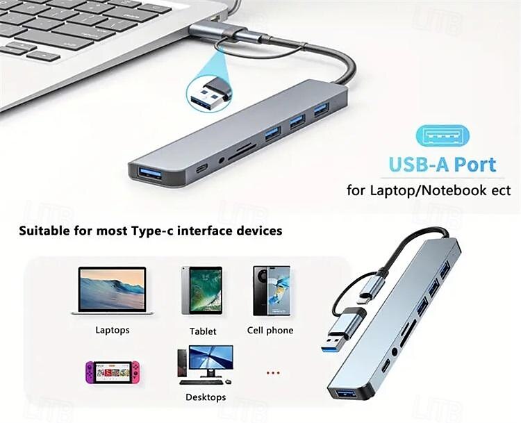 Estación de acoplamiento de 8 en 2 concentradores con conjunto de combinación de unidad flash USB 2025 - $26.99 –P15