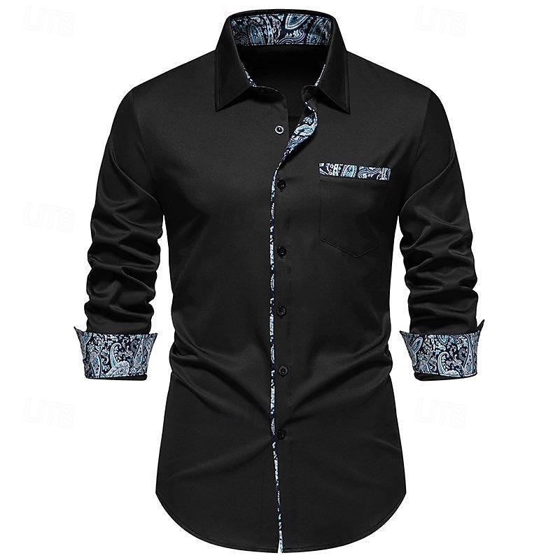 Homens Camisa Social camisa de verão Camisa casual camisa de praia camisa de colarinho camisa de botão Preto Branco Azul Marinha Manga Longa Estampado Cashemere Lapela Férias Havaiana Bolsos Roupa de 2026 por $40.99 –P7