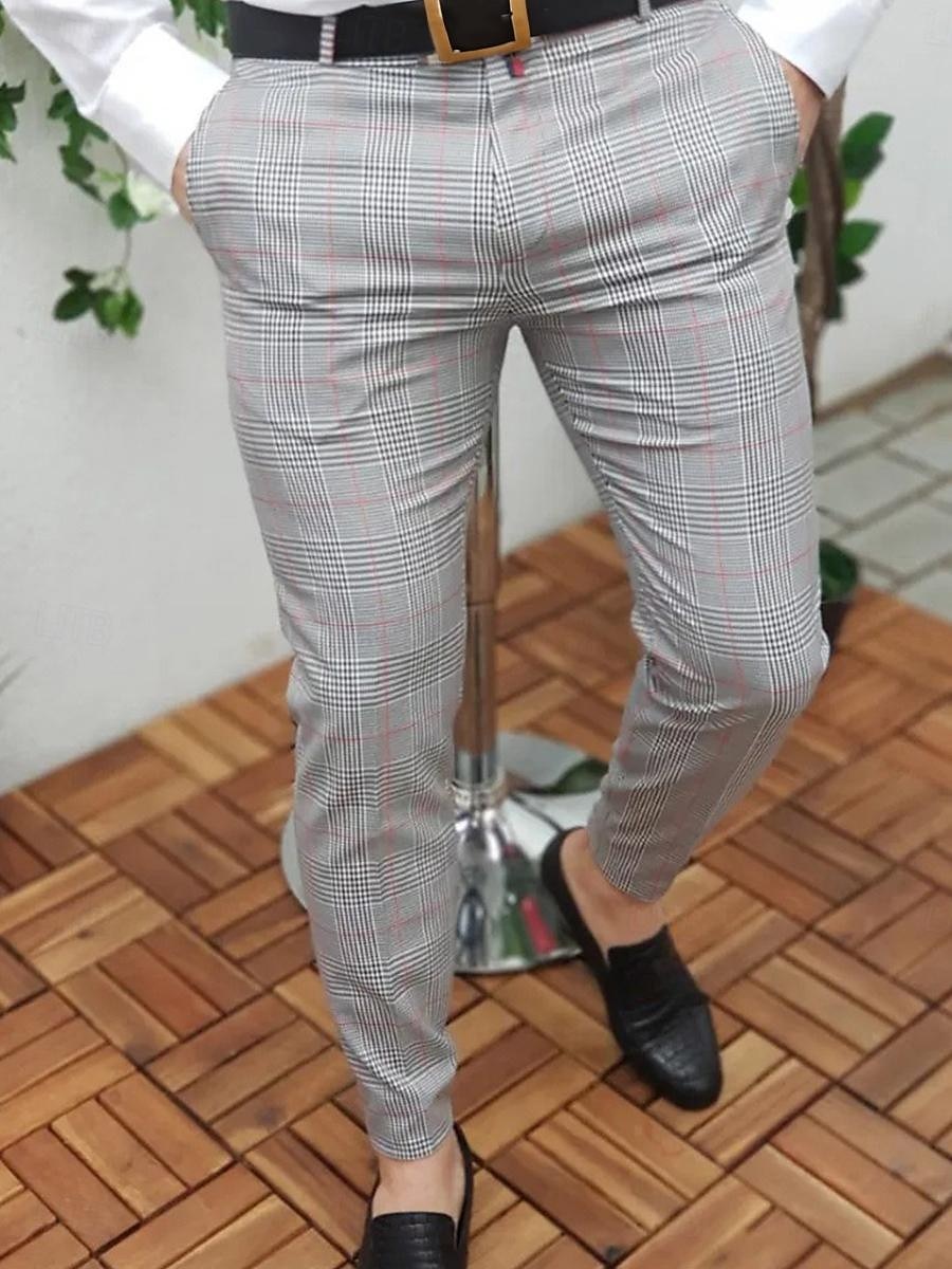 Férfi Nadrág Pamutszövet nadrág Chino nadrág Ceruzanadrág Kockás nadrág Kockás Ránctalanító Üzleti Irodai zsúr Klasszikus Laza elegáns 1 3 2025 - $25.99 –P5