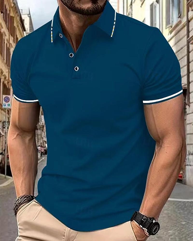 Men's Golf Shirt Golf Polo Work Casual Lapel Short Sleeve Basic Modern Color Block Patchwork Button Spring & Summer Regular Fit Wine Lake Blue Black White Pink Navy Blue Golf Shirt 2025 - $13.99 –P7