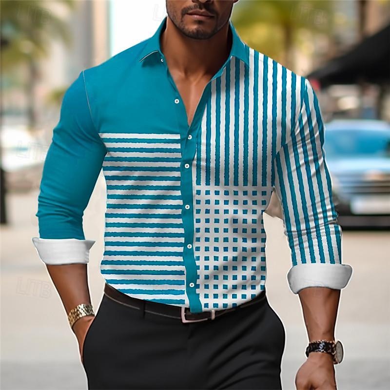 Voor heren Overhemd Bedrukte overhemden Streep Buiten Draag naar het werk Grijs + Paars IJzer Grijs Geel Rood Lange mouw Strijkijzer Lente zomer Kleding Afdrukken 2025 - $26.99 –P20