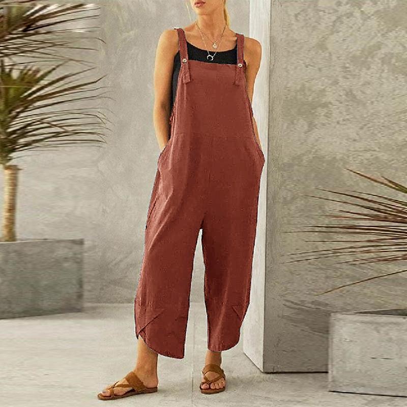 Women's Normal Overall Dungarees Holiday Solid Color Sleeveless Sleeveless Straight Square Neck Pocket Vacation Dailywear Loose Fit Black Army Green Red Spring 2025 - $18.99 –P8