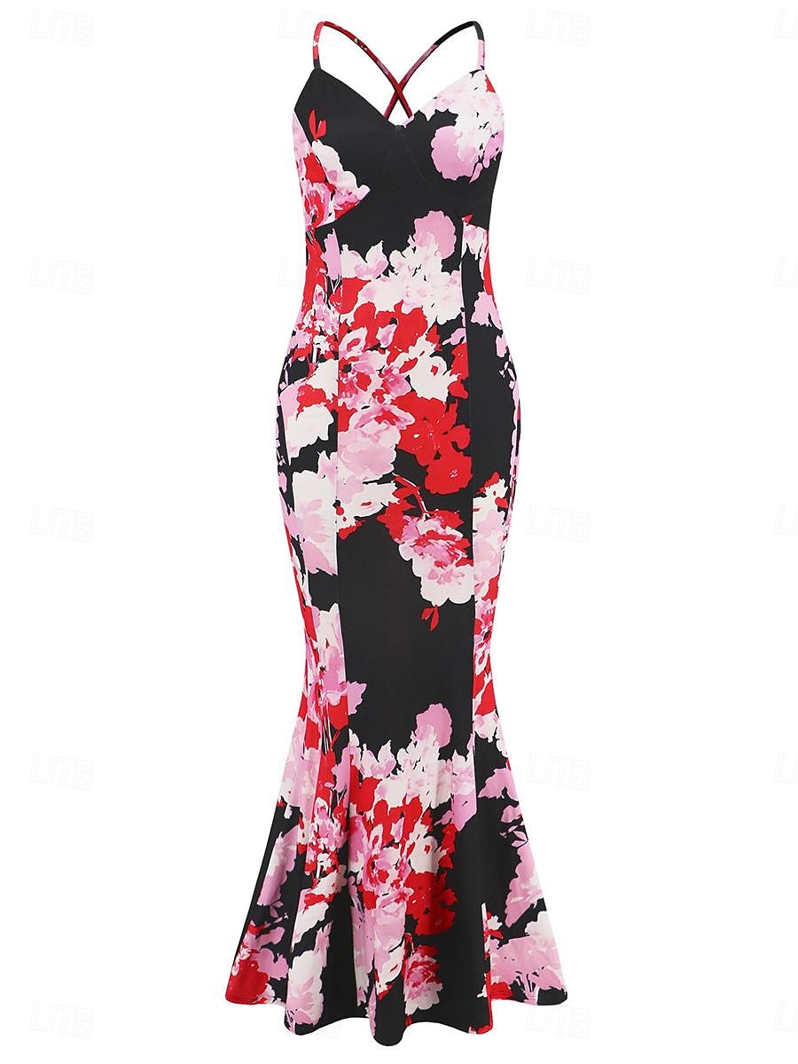 Damen Freizeitkleid Etuikleid Unterkleid Blumen rückenfrei Print Rollkragen langes Kleid Maxikleid sexy Urlaub ärmellos Sommer 2025 - $41.99 –P7