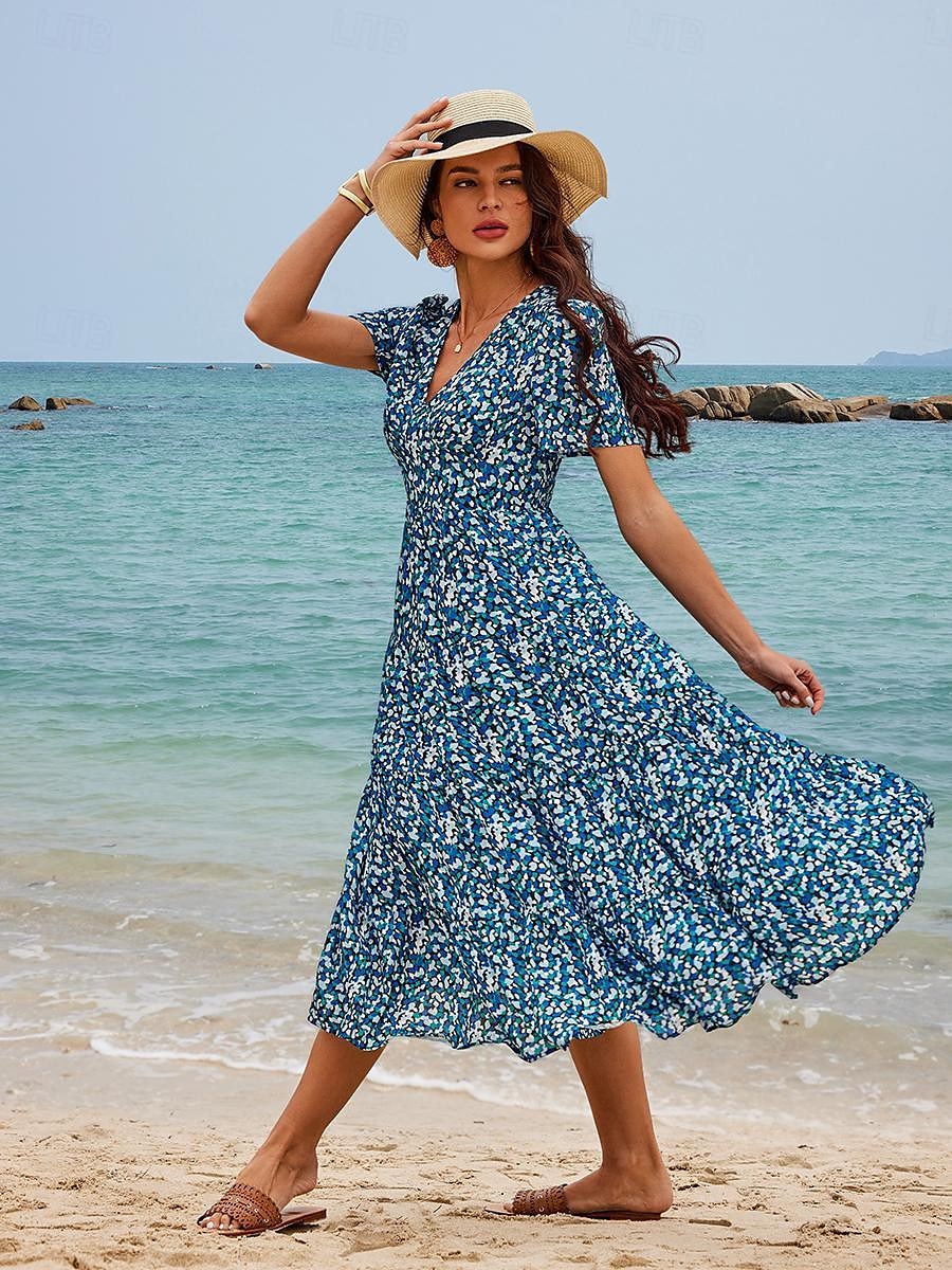 WKAYsIV Women Summer Dress Ladies Fashion Casual V Neck