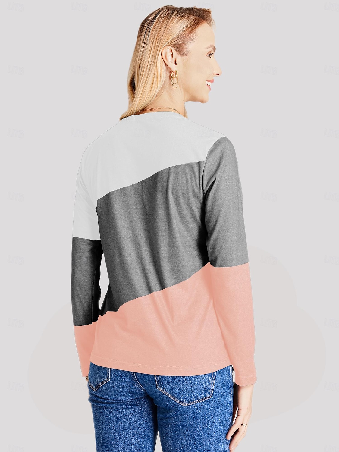 2025年 女性用 Tシャツ カラーブロック 日常 ベーシック 長袖 ラウンドネック レギュラートップス 日常 週末 プリント ピンク ブルー グリーン カーキ色 秋冬 コレクション – $3.79 –P8