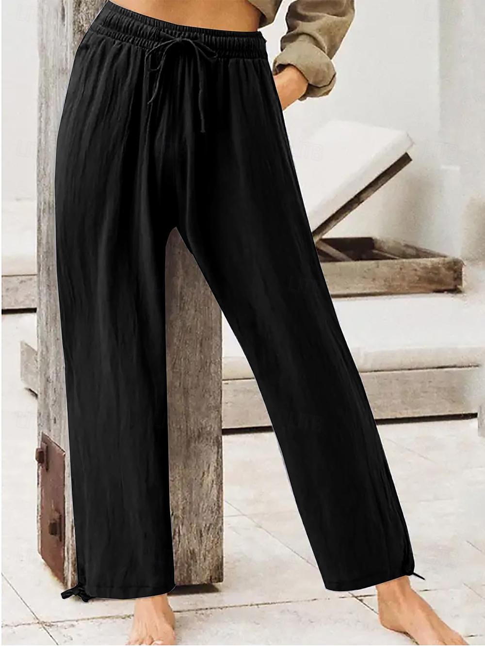 Femmes Pantalons Décontracté Quotidien Longueur complète Uni Cordon de serrage Poches Latérales Respirabilité Confortable Micro-Élastique Sortir Week-end Noir Vin Bleu Violet Printemps & Été Coupe de 2026 ? $26.99 –P4