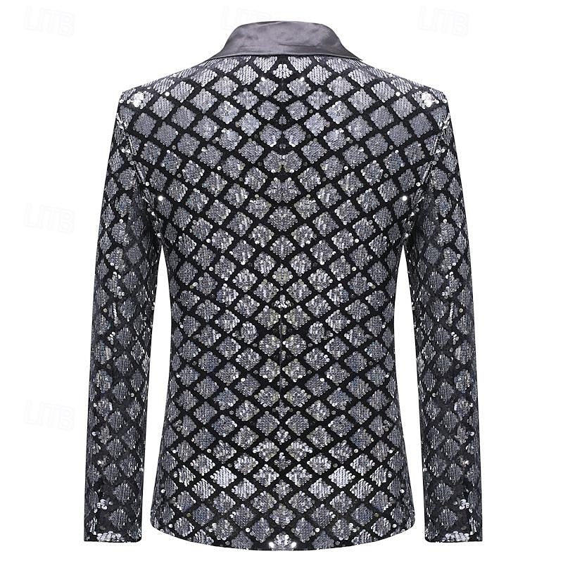 Männlich Blazer Hochzeitsfeier Party & Abend Tasche Ganzjahres Paillettenbesetzt glitzernd Hochzeit Einreihig Blazer Silber Schwarz Königliches Blau Gold 2026 - $60.99 –P4