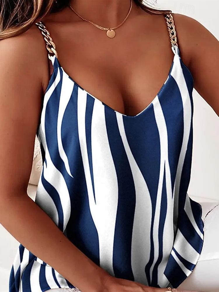 Top de damă fără mâneci cu bretele imprimeu de modă bluze obișnuite de tip V casual negru roșu albastru violet verde vară 2025 - $16.99 –P7