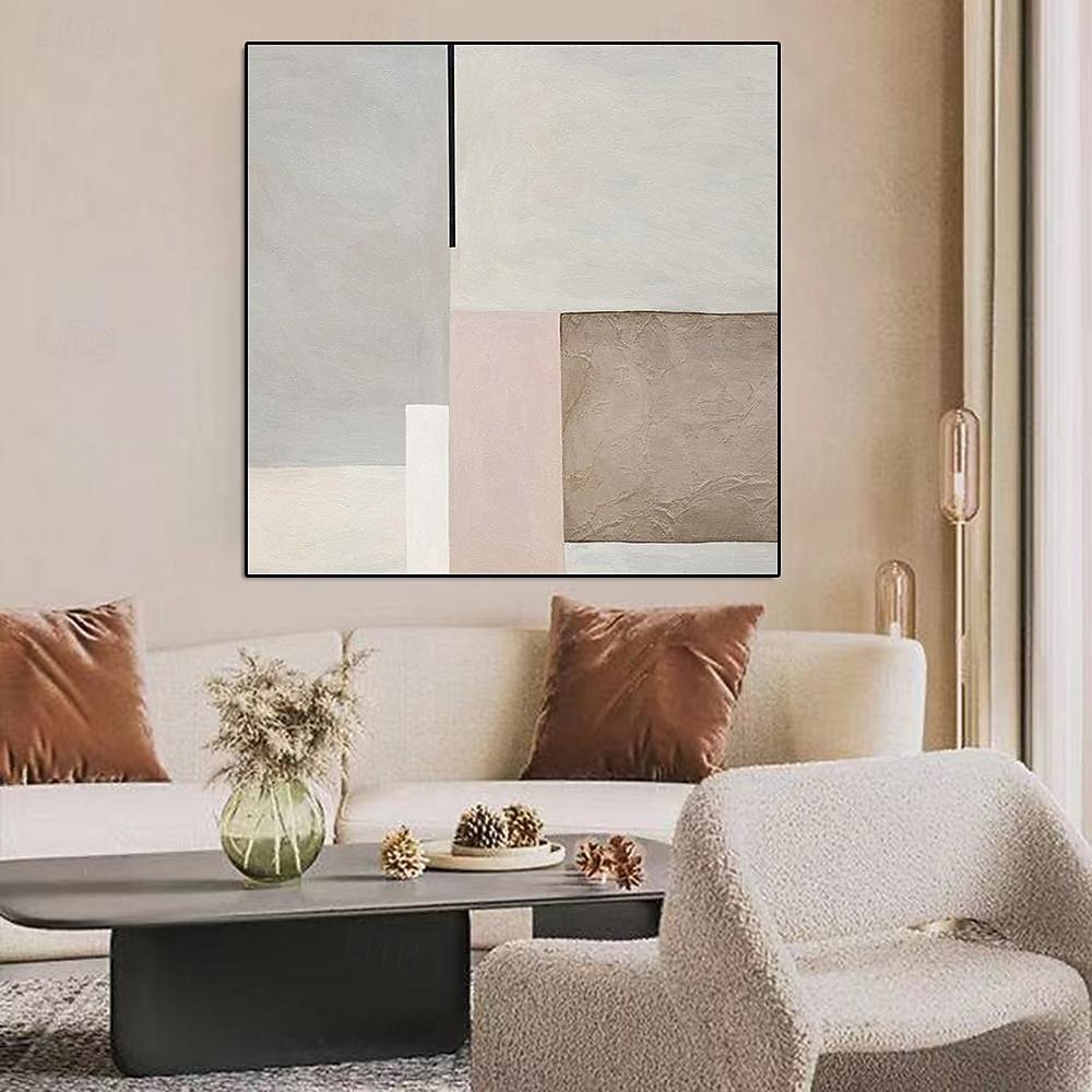 Modernes, minimalistisches Kunst-Ölgemälde, handgemaltes Wandkunst-Leinwandgemälde, abstraktes, warmes Farbblock-Liniengemälde, Bild für Wohnzimmer, Heimdekoration 2025 - $108.99 –P1