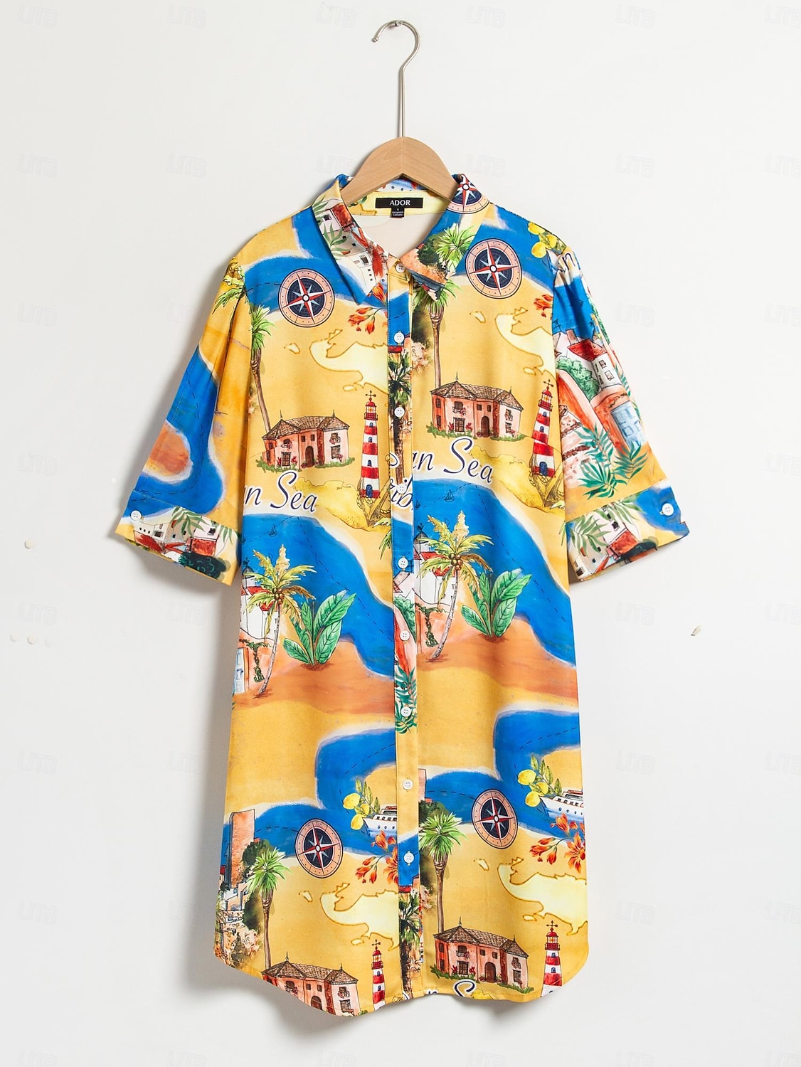 Vestido curto de cetim com estampa gráfica de mapa costeiro de 2026 por $91.99 –P2