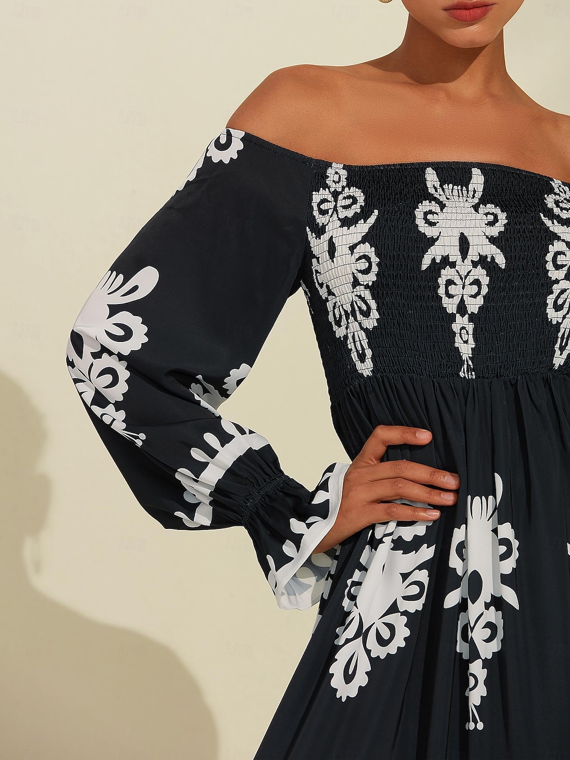 vestido midi com estampa geométrica ombro a ombro de 2026 por $30.49 –P5