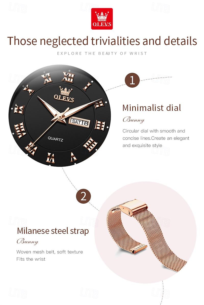 New Olevs Olevs Brand Mother's Day Gift for Women'S Watches Luminous Calendar Week Display Simple Quartz Watch Double Calendar High Value Ladies Waterproof Sports Watch 2026 - $29.99 –P6