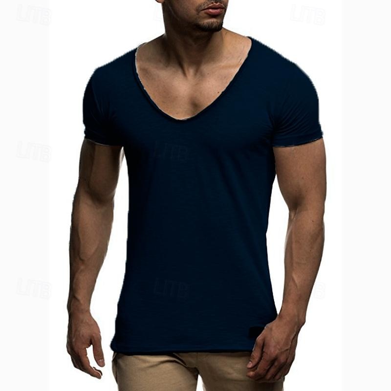 Bărbați Tricou Tricouri Manșon scurt În V Primavara vara Simplu Șic Stradă Îmbrăcăminte sportivă Birou Fitness Sală de Fitness Negru Alb Roșu-aprins Top tricou pentru bărbați 2025 - $11.24 –P1