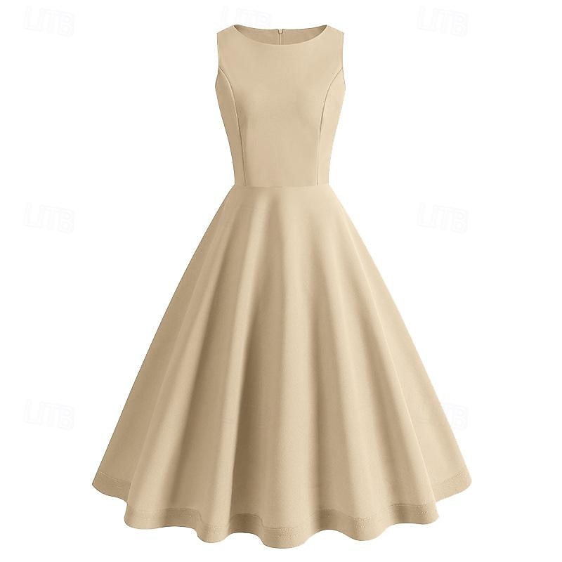 Rétro Vintage Années 1950 Midi Robe Robe Trapèze Robe trapèze Couleur Unie Femmes Mascarade Halloween Mascarade Date Adulte Robe Robes de soirée de 2025 ? $27.99 –P3