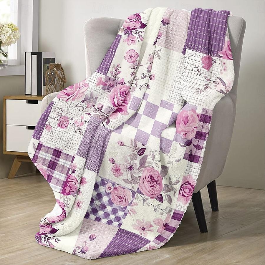 Couverture à motif patchwork en flanelle, grande couverture chaude pour toutes les saisons, cadeaux de 2025 ? $18.99 –P4