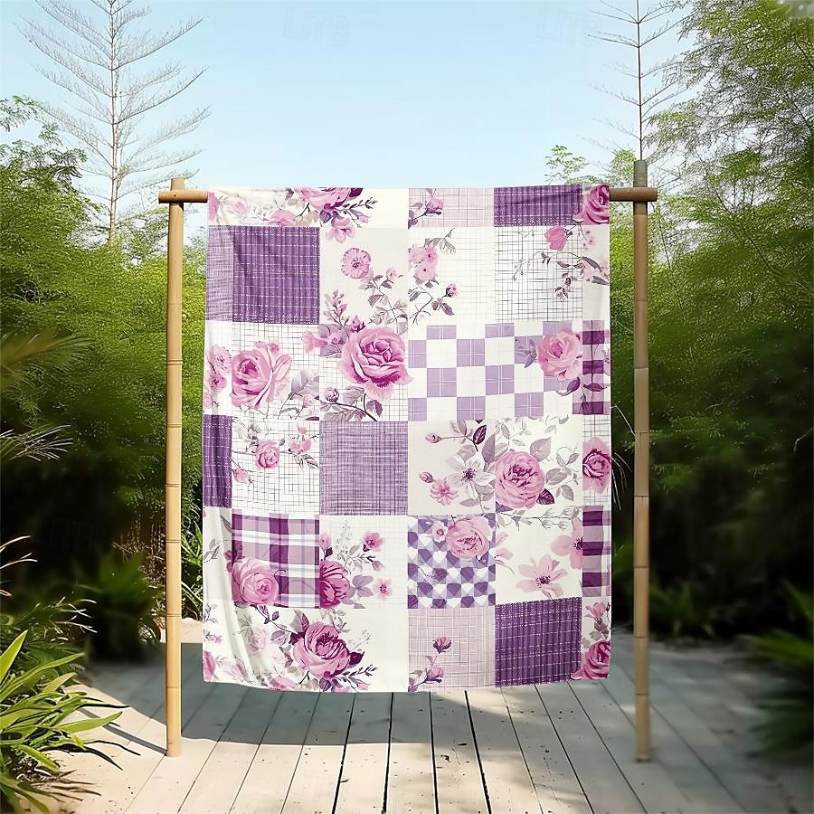 Couverture à motif patchwork en flanelle, grande couverture chaude pour toutes les saisons, cadeaux de 2025 ? $18.99 –P2