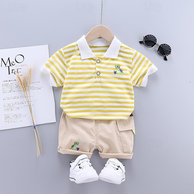 2 delar Småbarn Pojkar T-shirt och shorts Utrusta Ensfärgat Kortärmad Bomull Uppsättning Utomhus Mode Sommar Vår 1-3 år gammal glassset vit Yuanchuang Bear Set fickkamouflage gul 2025 - $9.63 –P6