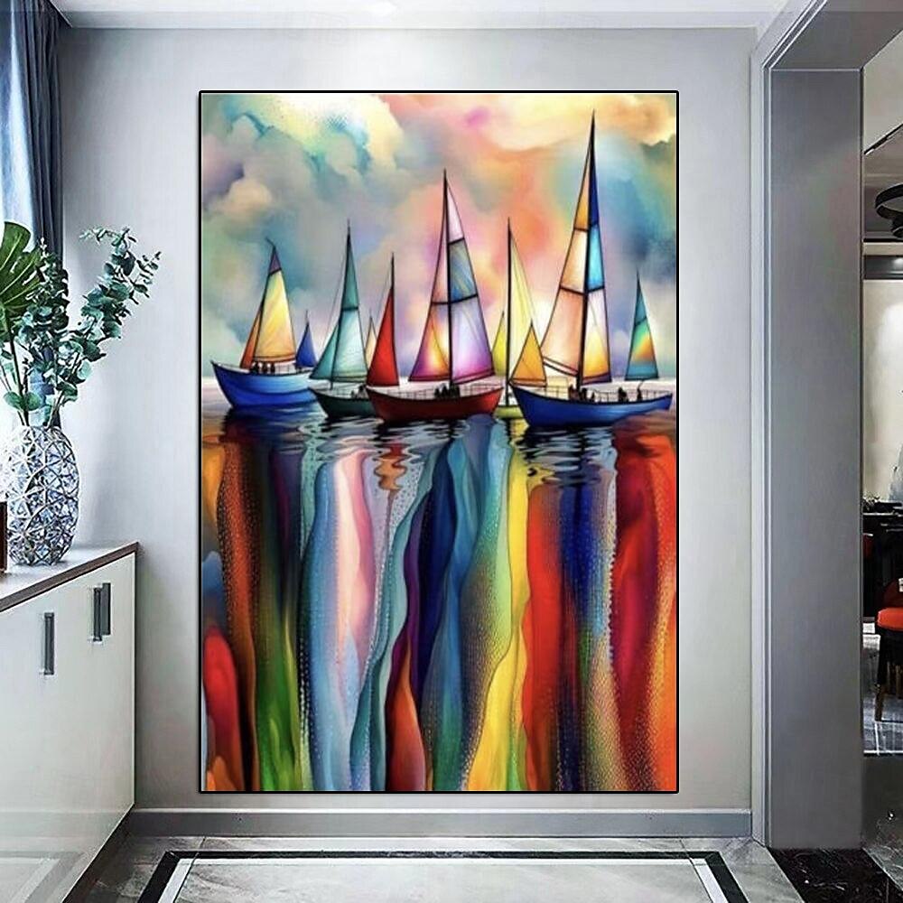 100 % großes handgefertigtes abstraktes Boot-Ozean-Ölgemälde auf Leinwand, Seemannsgemälde, Meereslandschafts-Ölgemälde, Wandkunst, Gemälde für moderne Kunstwerke, Heimdekoration 2025 - $125.99 –P5
