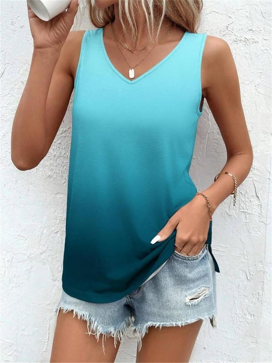 Vrouwen Camisole Tanktop Vest Ombre Kleur Gradiënt Print Geel Rekbare Casual Vakantie Strand Mouwloos V-hals Zomer Tank 2025 - $17.99 –P6