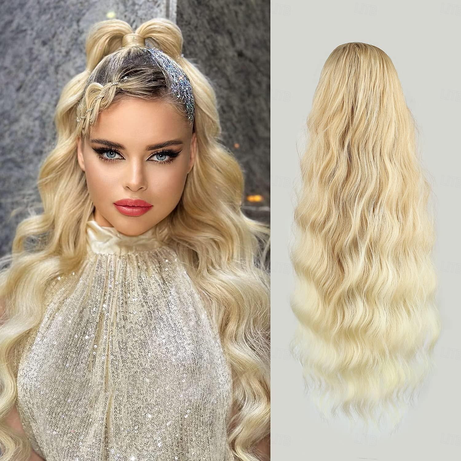 Blonde Ponytail Extension Drawstring Ponytail Hair Extension Clip in Ponytail Extension Long Wavy Ponytail Extension for Women Synthetic Ponytail Hairpiece Pony Tails Hair Extensions 2025 - $14.99 –P1
