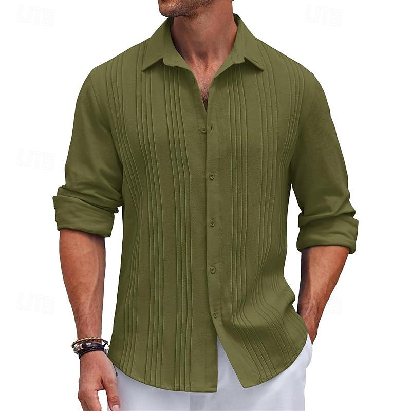 Men's Shirt Summer Shirt Casual Shirt Beach Shirt Button Up Shirt Black White Navy Blue Blue khaki Long Sleeve Plain Turndown Vacation Holiday Button-Down Clothing Apparel Polyester Fashion Casual 2025 - $28.99 –P3