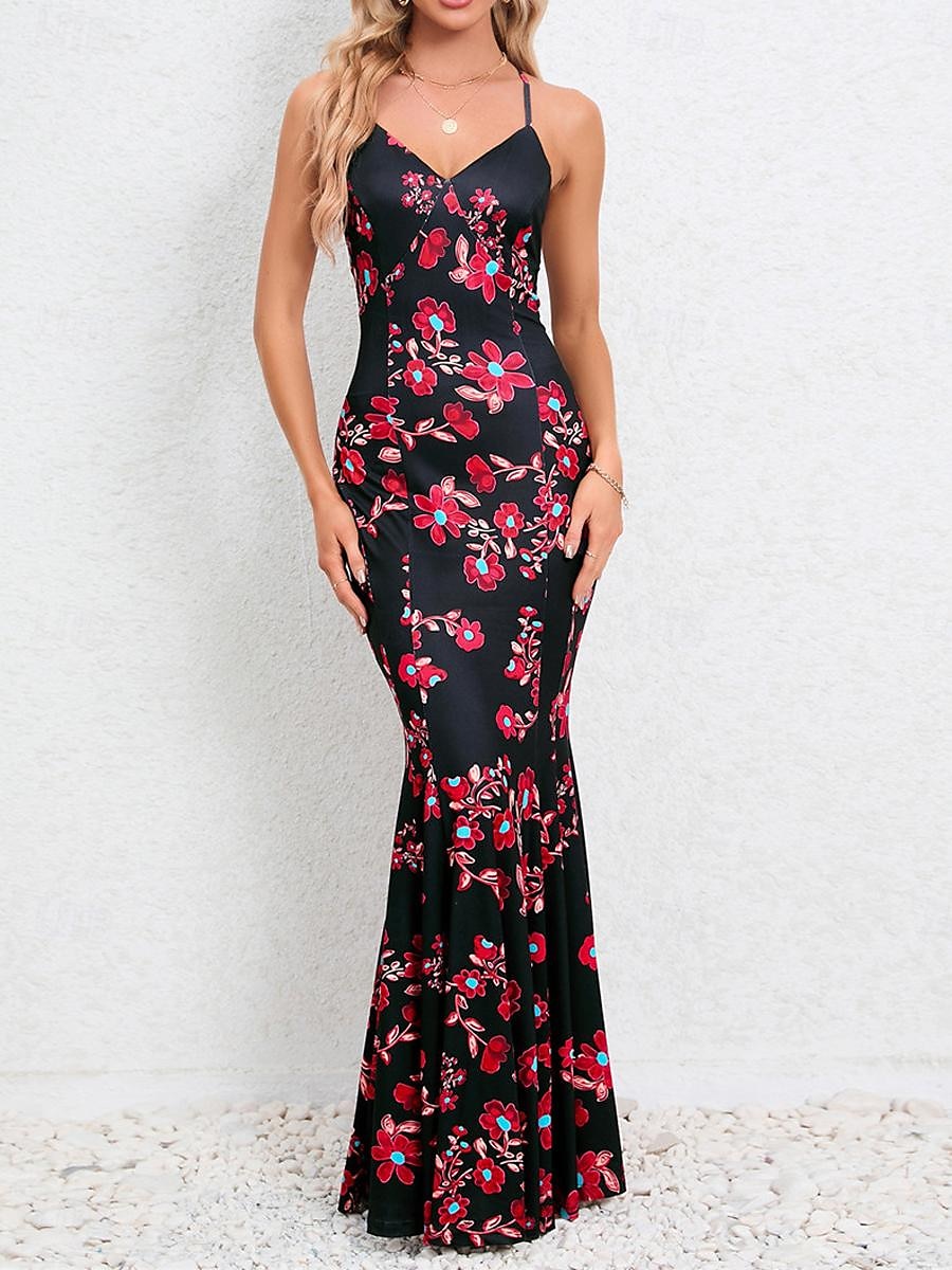 Damen Freizeitkleid Etuikleid Unterkleid Blumen rückenfrei Print Rollkragen langes Kleid Maxikleid sexy Urlaub ärmellos Sommer 2025 - $41.99 –P9