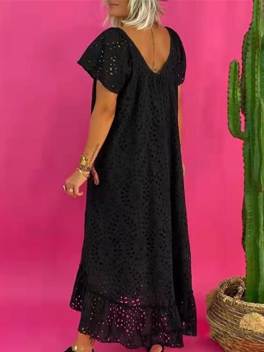 Naisten Pitkä mekko Maxi mekko Valkoinen mekko Pitsimekko Rento mekko Kesämekko Katutyyli Maxi Katu Deitti Loose Fit Lyhythihainen Tiukka pyöreä kaula-aukko Musta Valkoinen Kesä 2026 - $41.99 –P4