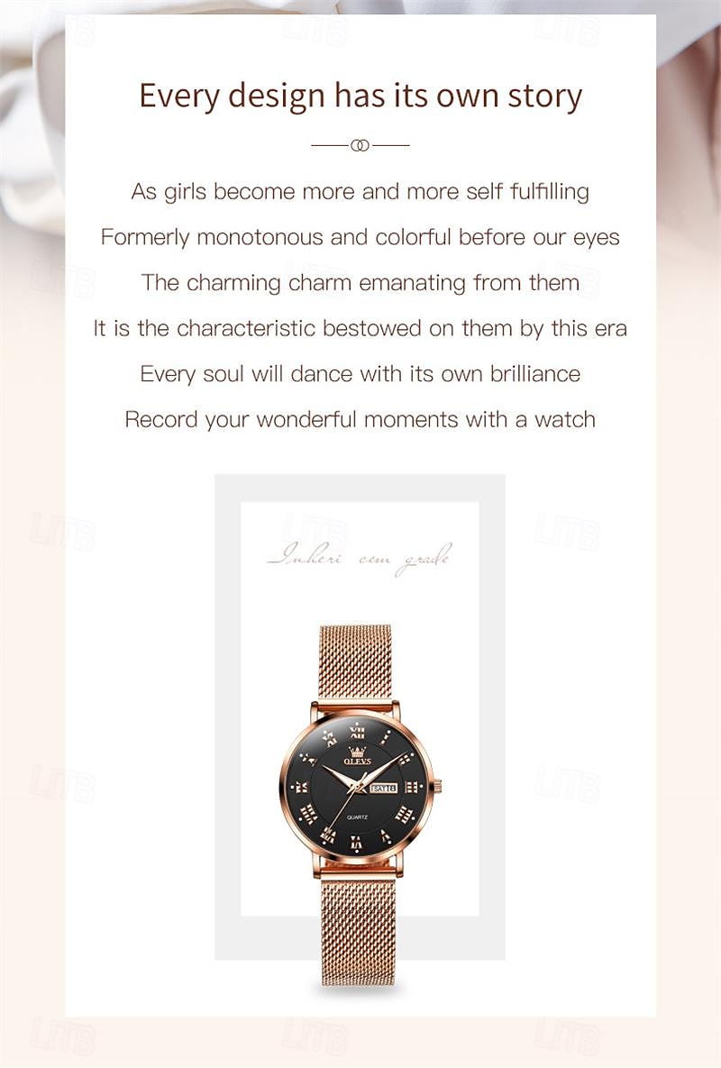 New Olevs Olevs Brand Mother's Day Gift for Women'S Watches Luminous Calendar Week Display Simple Quartz Watch Double Calendar High Value Ladies Waterproof Sports Watch 2026 - $29.99 –P4