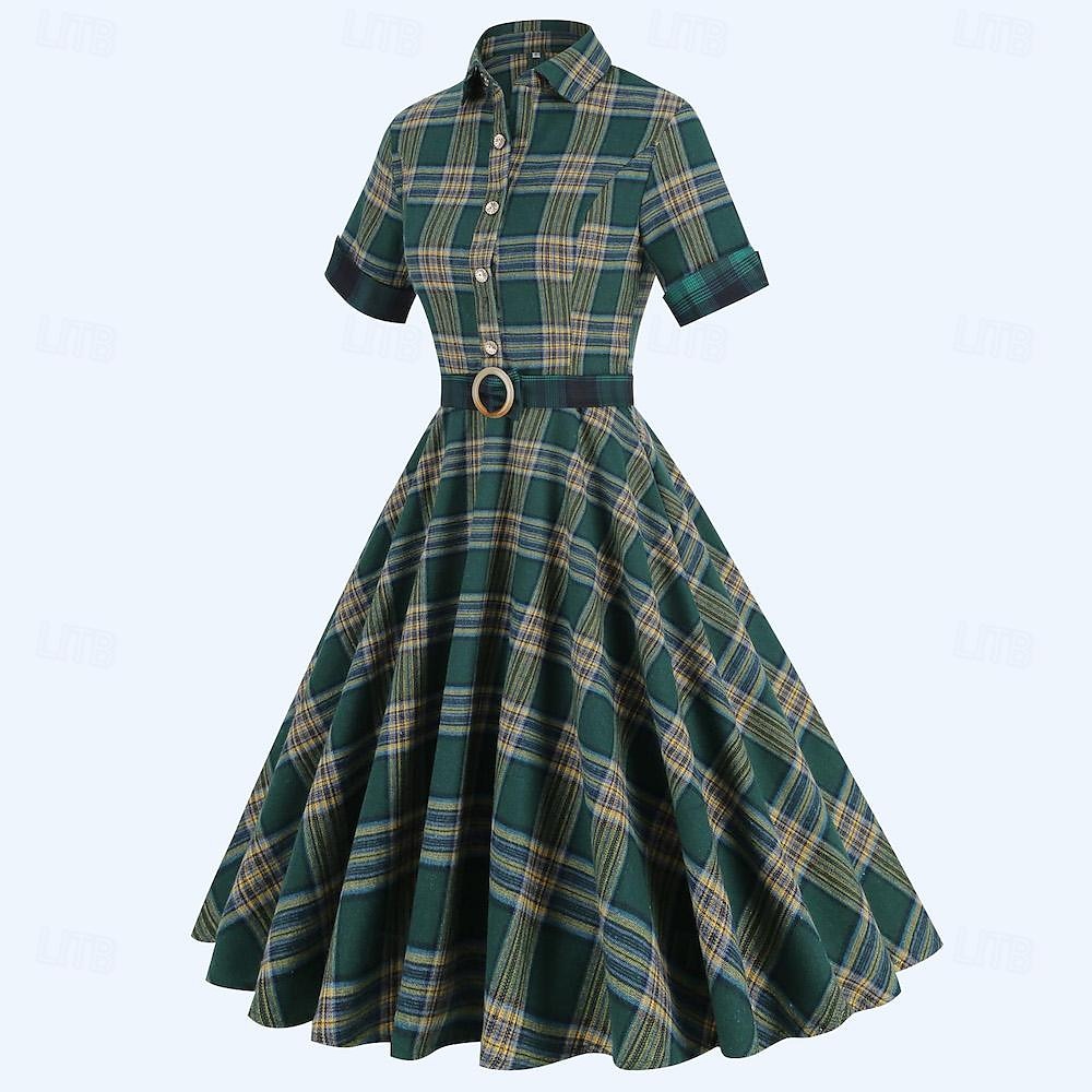 Rétro Vintage Années 1950 Rockabilly Midi Robe Robe trapèze Robe Évasée À carreaux Femmes Mascarade Mascarade Date Enterrement de Vie de Jeune Fille Adulte Robe Robes de soirée Printemps & Été de 2025 ? $38.99 –P2