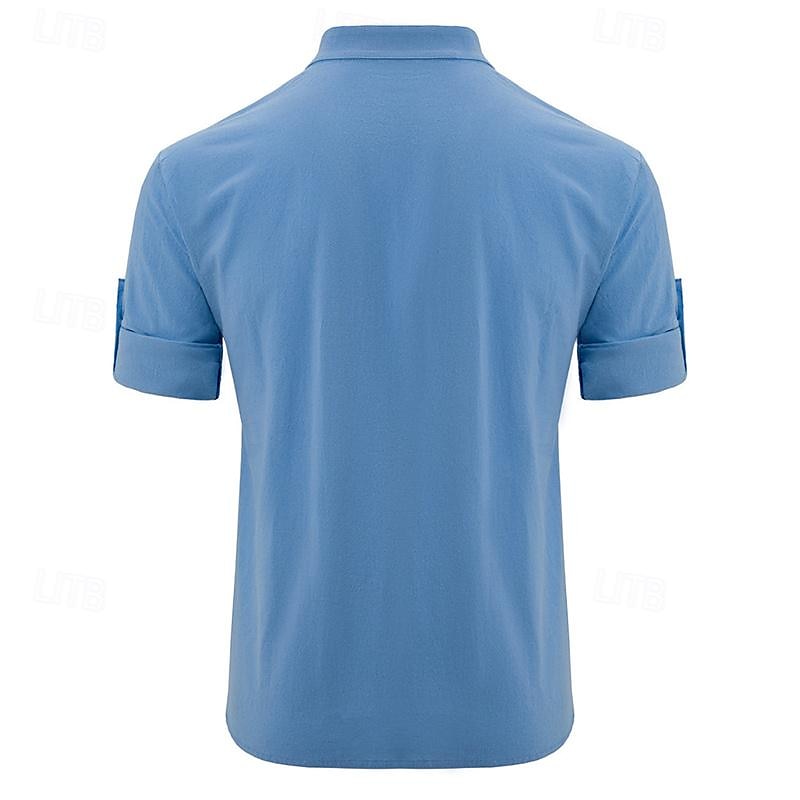 Per uomo Camicia camicia di lino Camicia in lino e cotone Camicia in cotone bianco Camicia con colletto cinese Camicia con colletto alla coreana Liscio Da mare Strada Nero Bianco Blu marino Blu del 2025 a $21.99 –P5