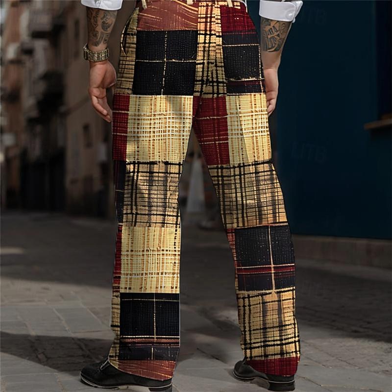 rutig business casual herr 3d-tryck klänning byxor byxor utomhus street wear till jobbet polyester khaki grå s m l byxor med hög elasticitet 2025 - $29.99 –P2