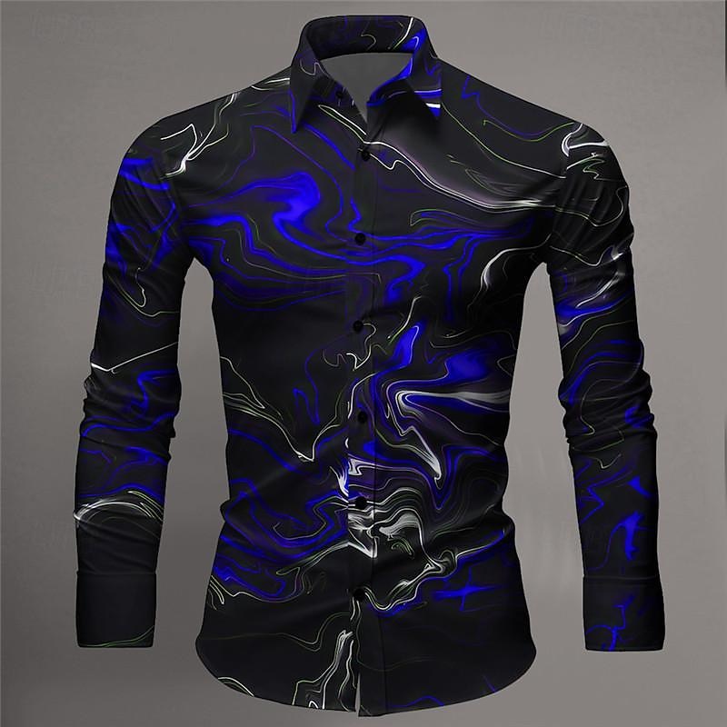Men's Printed Shirts Long Sleeve Subcultural Vacation Party Street Spring & Summer Turndown Print Button-Down Red+Pink Red Navy Blue Blue Purple 2025 - $25.99 –P10