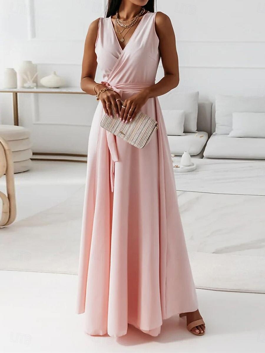 Women's Casual Dress Long Dress Maxi Dress Lace up Date Vacation Streetwear Maxi V Neck Sleeveless Pink Wine Red Color 2025 - $52.99 –P2