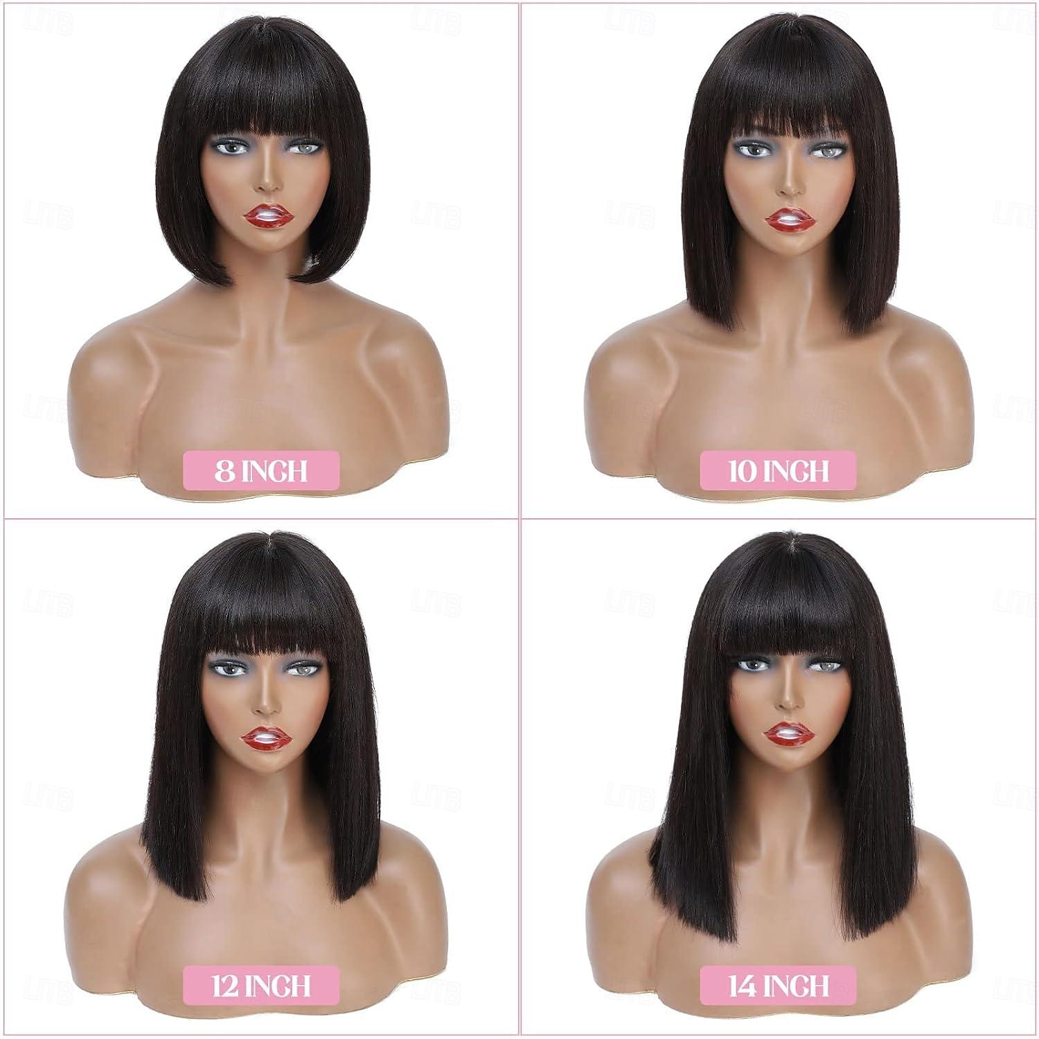 Straight Wig Human Hair With Bangs 2x1 Lace  Cut Wigs Realistic Look Scalp Bob Bangs Wigs For Women Natural Color Brazilian Human Virgin Hair Wigs 2026 - $81.99 –P3