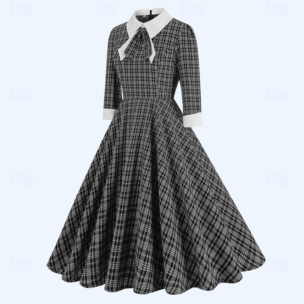 Ретро 1950-е года Хепберн Полдень Платья Качели Платье Расклешенное платье Клетки Маскарадный костюм Жен. Маскарад Маскарад Свидание Девичник Взрослые Платье Платья для выпускного вечера 2026 - $38.99 –P4