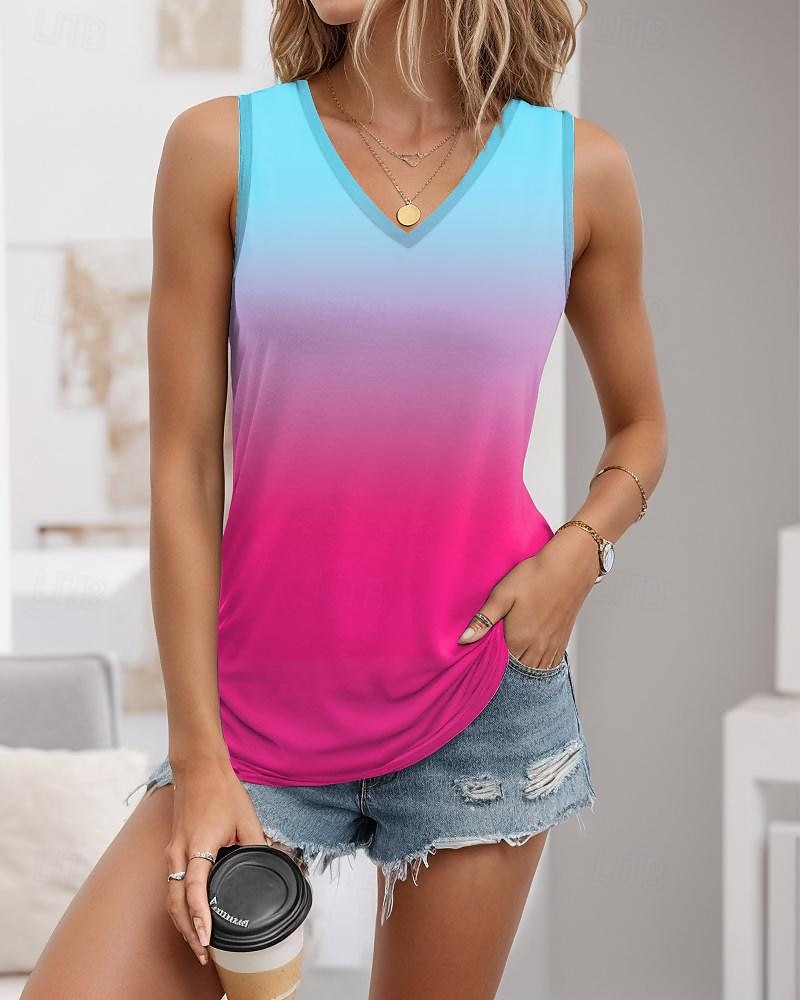 Vrouwen Camisole Tanktop Vest Ombre Kleur Gradiënt Print Geel Rekbare Casual Vakantie Strand Mouwloos V-hals Zomer Tank 2025 - $17.99 –P1