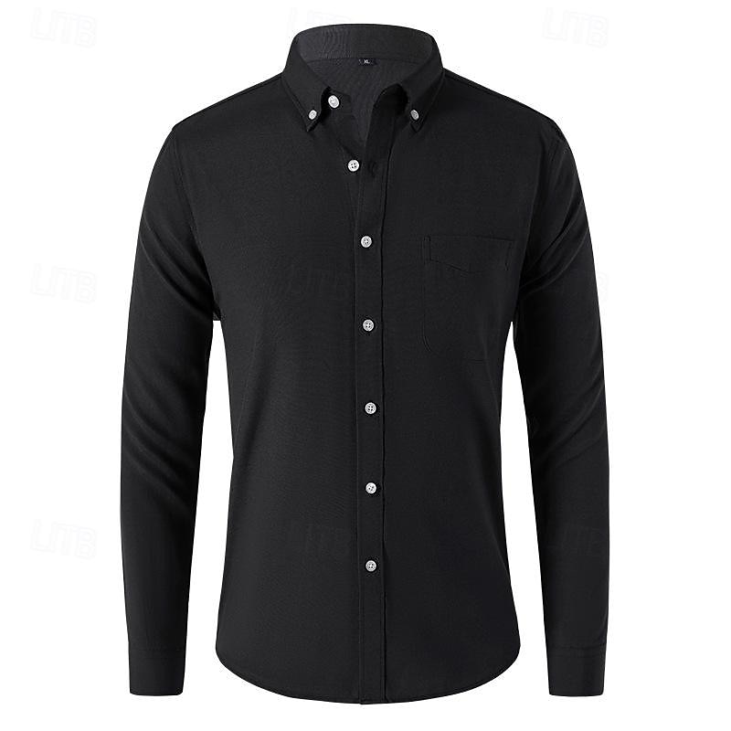 Herr Skjorta Sommarskjorta Knapp upp skjorta Casual skjorta Svart Vit Marinblå Blå Grå Långärmad Slät Knapp ner krage Helgdag Semester Button-Down Kläder Mode Ledigt Bekväm 2025 - $22.99 –P11