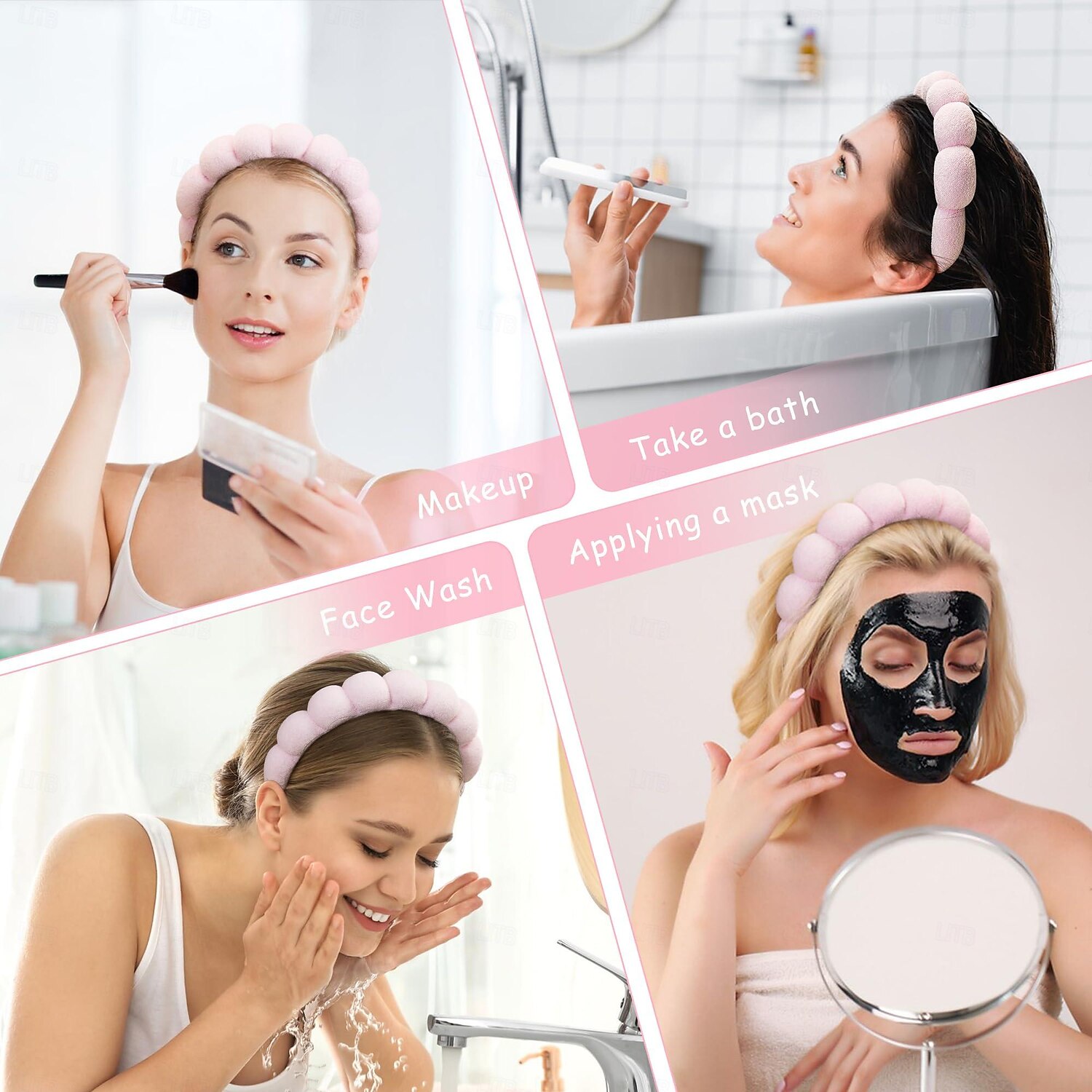 Spa Headband for Washing Face, Skincare Headbands and Wrist bands Set, Terry Cloth Makeup Headband, Puffy Anti-Slip Face Wash Headbands for Women for Facial Cleaning, Makeup 2025 - $6.99 –P6