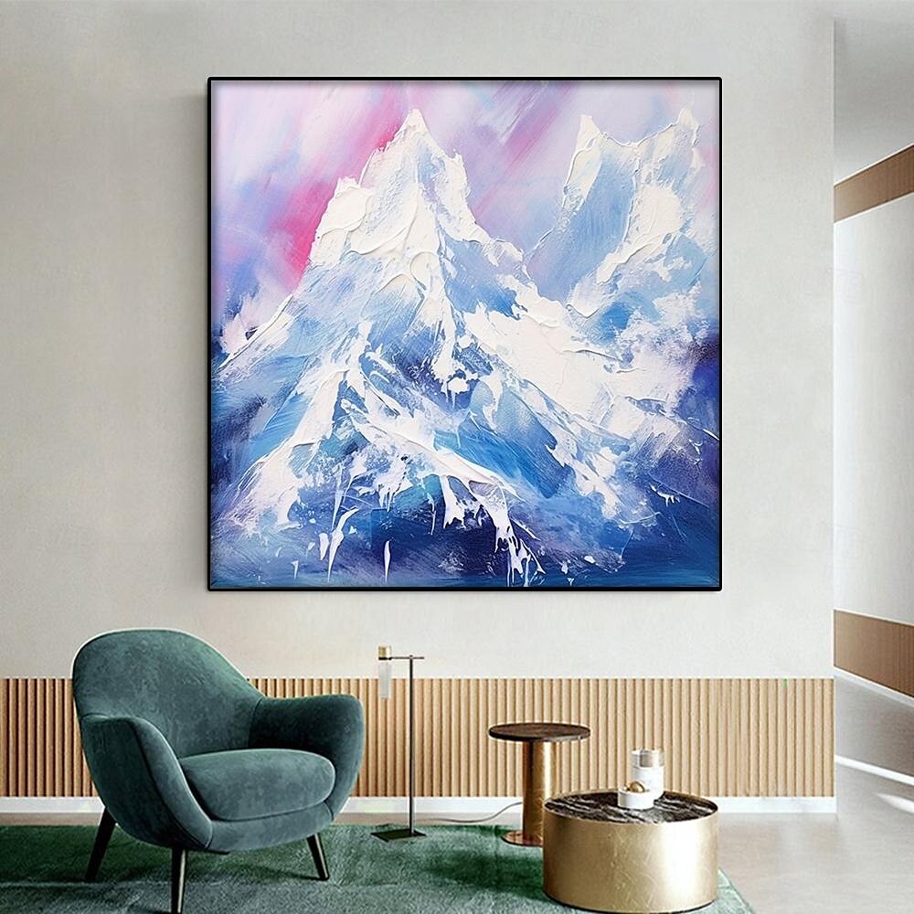 2025年 抽象的な雪山の油絵手作り風景油絵キャンバス現代の白い