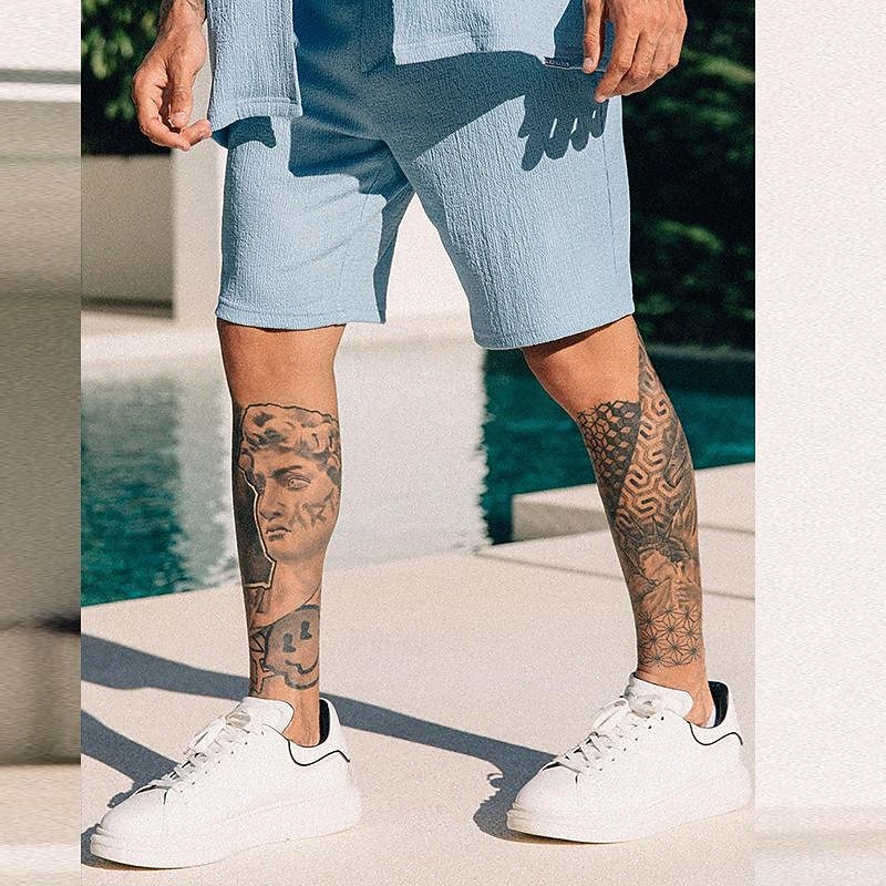 Men's Shirt Shirt Set Summer Shirt Button Up Shirt Casual Shirt Beach Shirt Black Blue Green Short Sleeve Plain Camp Collar Holiday Vacation 2 Piece Clothing Apparel Fashion Casual Comfortable 2026 - $40.99 –P5
