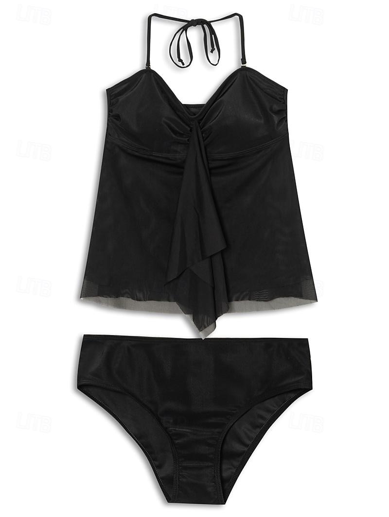 Per donna Normale Costumi da bagno Tankini 2 pezzi Costume da bagno 2 pezzi Costumi da bagno modesti A fascia Senza bretelline Festività Abbigliamento mare Tinta unica Con bretelline Senza maniche del 2025 a $27.99 –P15