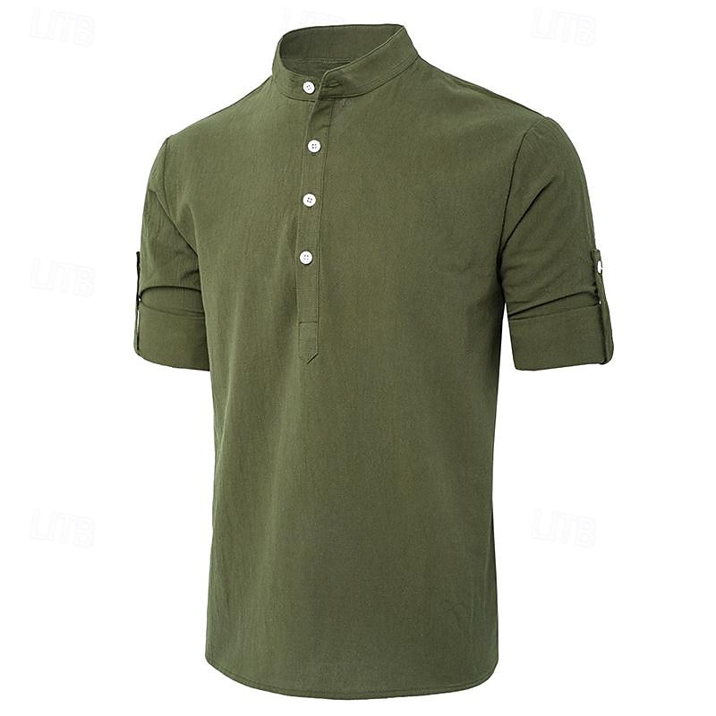 Per uomo Camicia camicia di lino Camicia in lino e cotone Camicia in cotone bianco Camicia con colletto cinese Camicia con colletto alla coreana Liscio Da mare Strada Nero Bianco Blu marino Blu del 2025 a $21.99 –P10
