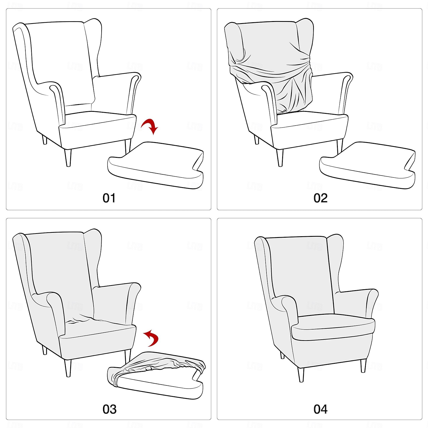 husă pentru scaun cu spătar extensibil huse pentru scaun cu aripă cu husă de pernă pentru scaun, huse pentru fotoliu cu spate jacquard spandex pentru scaunul ikea strandmon 2025 - $47.99 –P2