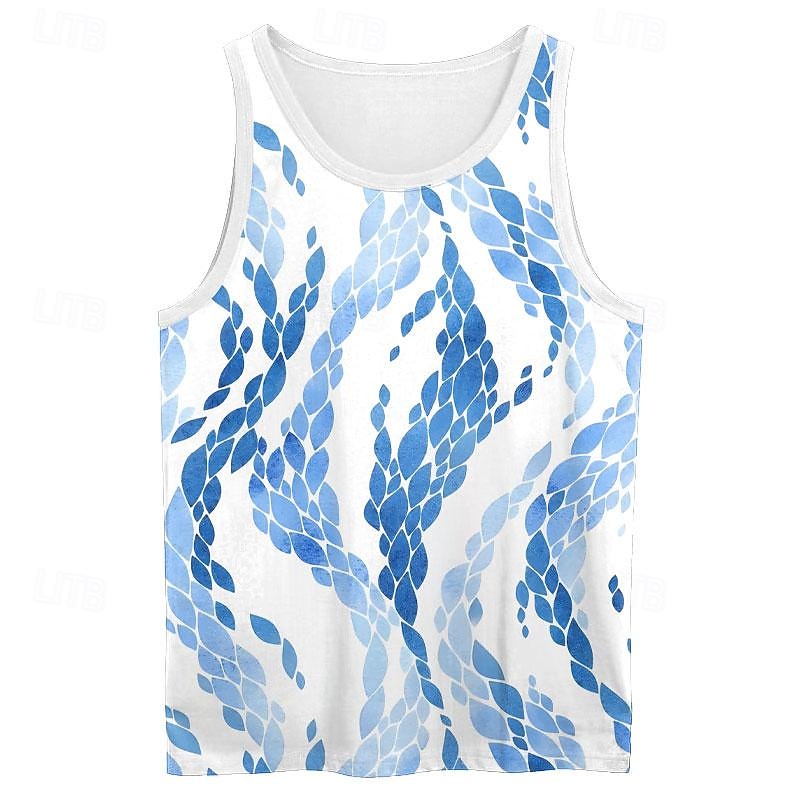 Bărbați Grafic Șprei Bluză Vest Top Tricou fără mâneci pentru bărbați Fără manșon Tricou Tipărire 3D Stil Nautic Cămașă Vacanță Modă Stil de stațiune Sport exterior Casual Sală de Fitness Albastru 2025 - $14.99 -P3