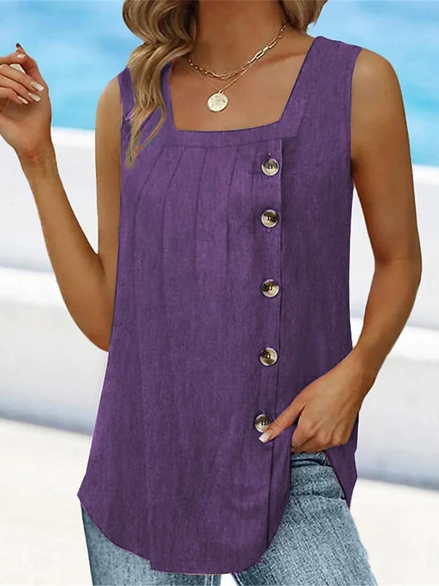 Γυναικείο Αμάνικο Τοπ Camisole Ραμμένο Στρογγυλή Λαιμόκοψη Ασύμμετρο Κουμπί Πλαϊνό Μονοχρωματικό Καθημερινό Καλοκαίρι Τοπ Κανονική Εφαρμογή Σκούρο Πράσινο 2025 - $21.99 –P4