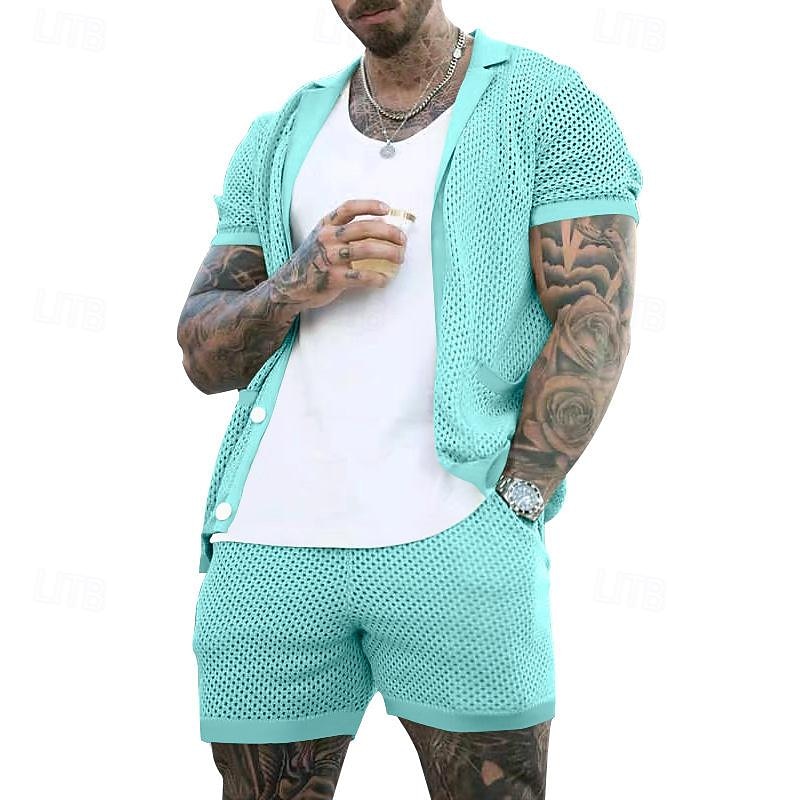Hombre Camisa Conjunto de camisa Camisa de verano Camisa casual Camisa de playa Abotonar la camisa Negro Blanco Azul Real Gris Ligero Azul claro Manga Corta Plano Diseño Vacaciones Hawaiano Malla Ropa 2026 - $43.99 –P12