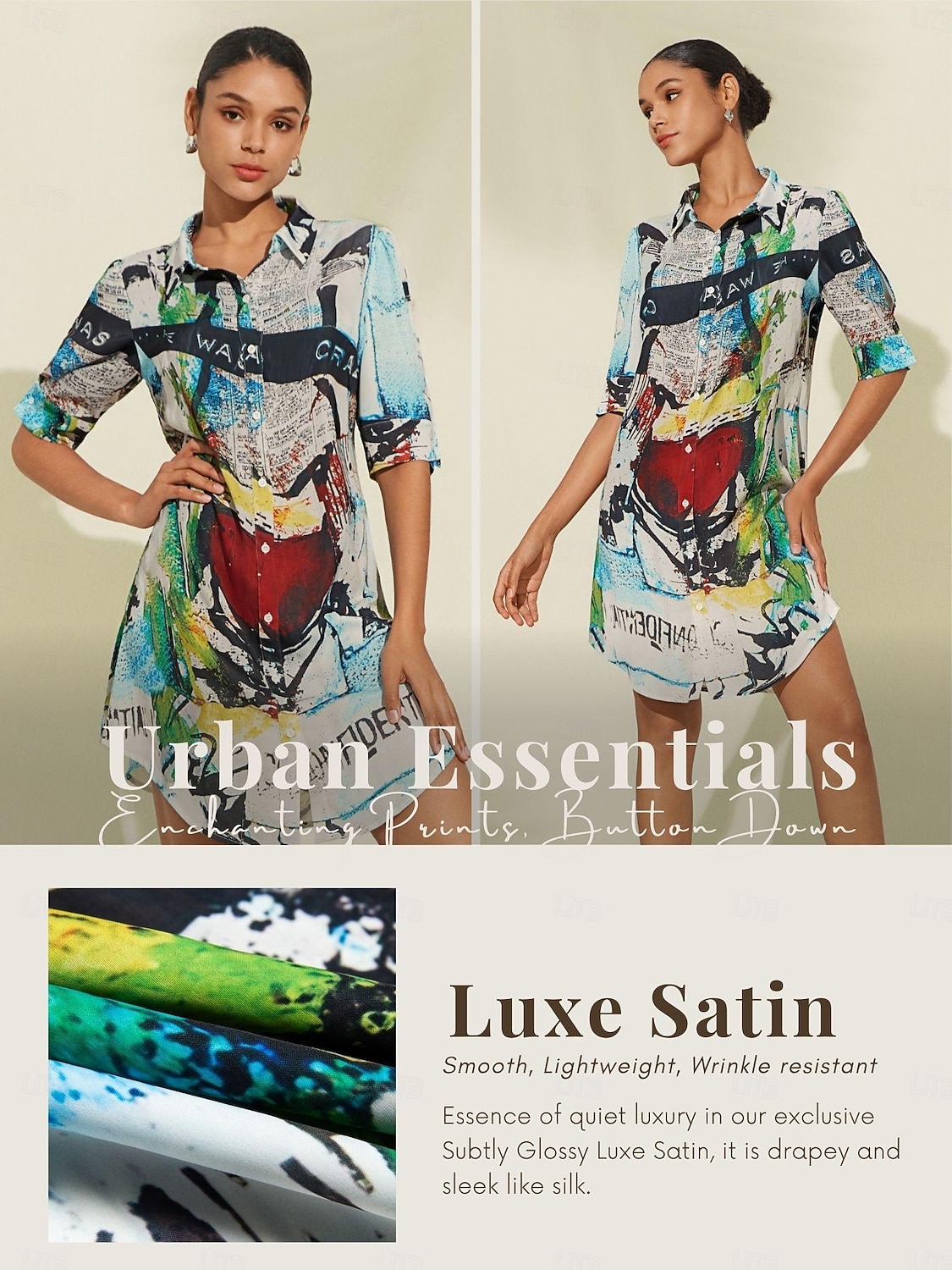 Mini-overhemdjurk met splashprint en opstaande kraag 2025 - $64.99 –P1